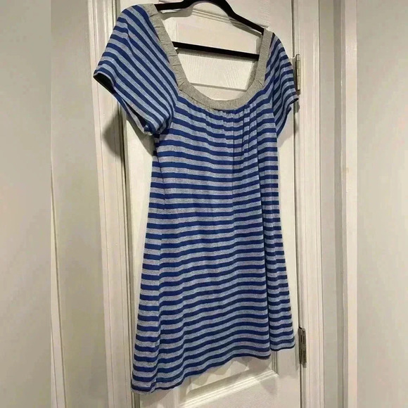 Splendid Glitter Silver Royal Blue Striped Scoop Neck Tee Shirt Dress Size XS - Picture 8 of 10